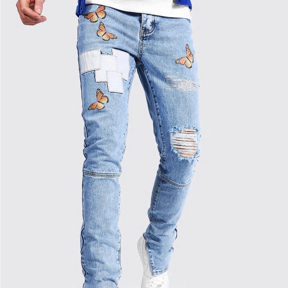 Tall Skinny Butterfly Jean with Knee Rip ICE BLUE (32L)